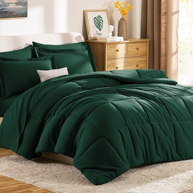 CozyLux King Size Comforter Set Emerald Green - 7 Pieces Bed in a Bag King, Okeo-Tex Certifited Bedding Set, All Season Soft Bed Set with Down Alternative Comforter, Sheets, Pillowcases & Pillow Shams