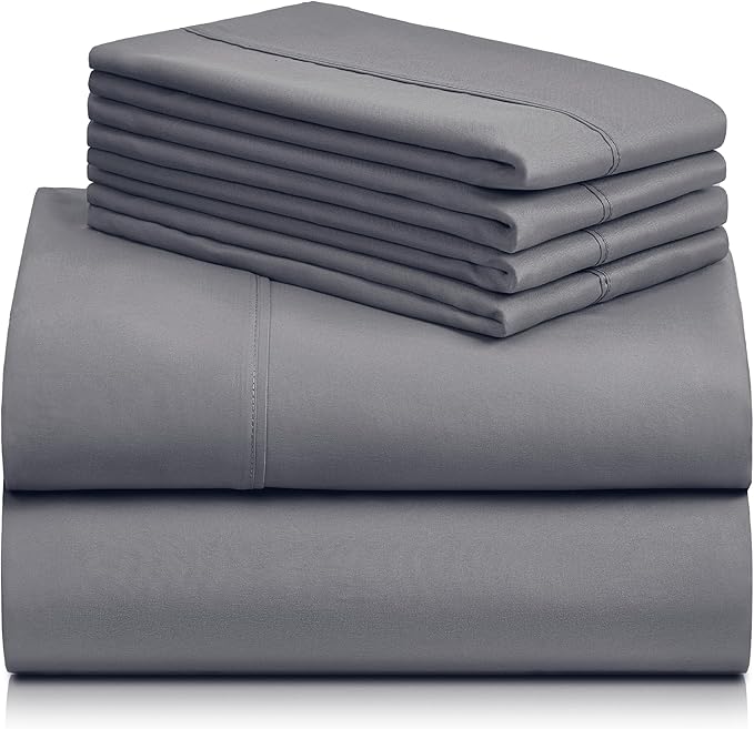 LuxClub 4 PC California King Size Sheet Set Bed Sheets Deep Pockets 18" Wrinkle Free Cooling Sheets Machine Washable Hotel Bedding Silky Soft - Light Grey California King