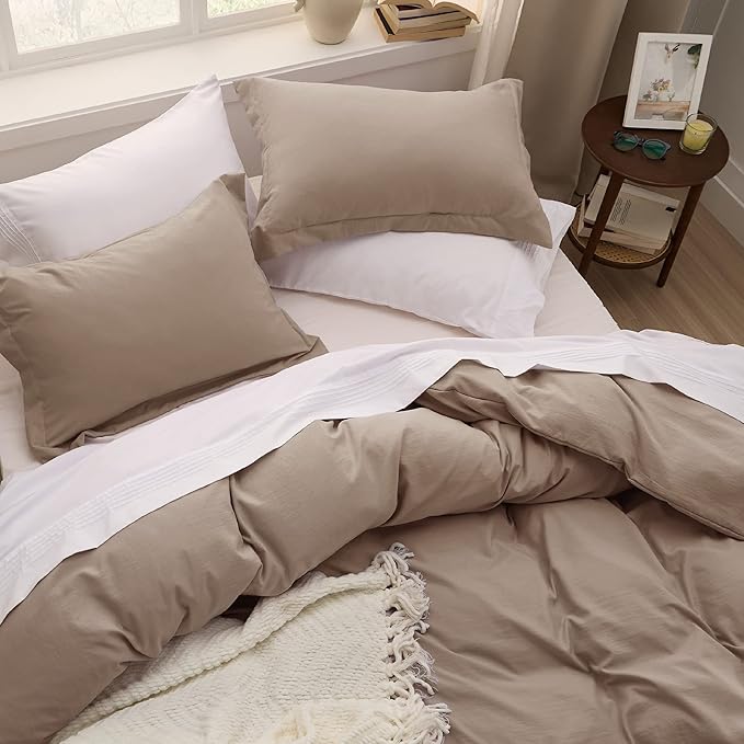 Bedsure Khaki California King Duvet Cover - Prewashed Cotton-Like Extra Soft Bedding Set, Includes 1 Cal King Duvet Cover 104x98 Inches with Zipper Closure & 2 Pillow Shams, Comforter Not Included