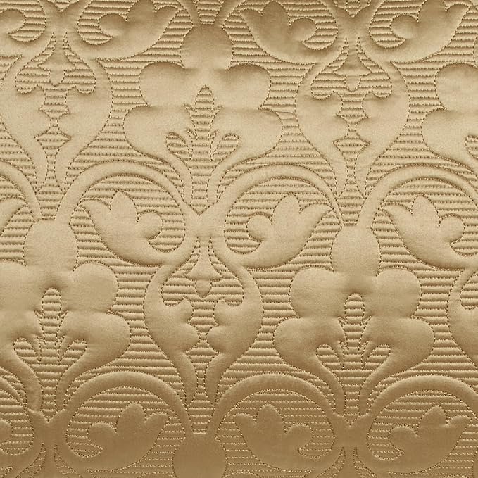 Cambridge Classic Luxury Bedding | Golden Bronze Solid Color Polyester Satin | Elaborate Damask Quilting | 5 Pc Bed Set: Twin Bedspread, Standard Sham, & 3 Decorative Pillows | Also Fits Twin XL Beds