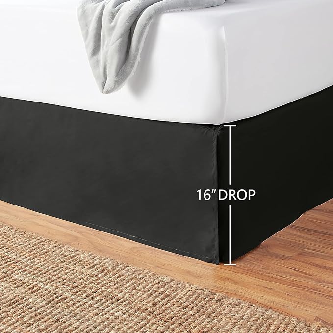 Amazon Basics Lightweight Pleated Bed Skirt, Queen, Black, Solid (Pack of 8)
