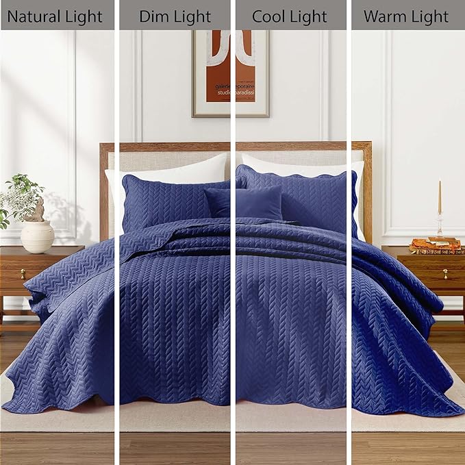 IR Imperial Rooms California King Quilt Bedding Set Size (118"x106") + 2 Pillow Shams (20" x 36"+ 2") - 3 Pcs All Season Reversible Microfiber Coverlet Embossed Quilt Bedspread (Navy)