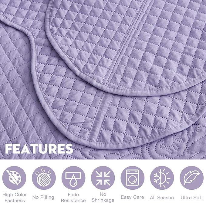 HZ & HY Oversized King Bedspread 138x122 Extra Wide, Ultrasonic Coverlet Bedding Set, Lightweight Thin Comforter, Reversible, 5 Piece, California/Alaskan King, Purple Lavender