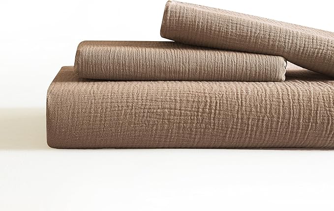 SE SOFTEXLY Muslin Duvet Cover California King Size, 100% Washed Cotton Duvet Cover Set, Ultra Soft Comforter Cover Linen Like, 3 Pieces Gauze Duvet Cover with 2 Pillowcases, 98"x104", Light Brown