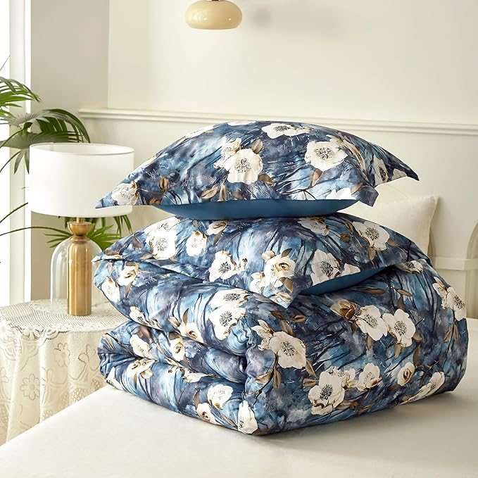 Cupocupa Duvet Cover Queen Size Set Boho Floral Pattern Queen Duvet Cover Set for Queen Size Bed Vintage Soft Bedding Leaf Print Duvet Cover with Pillowcases