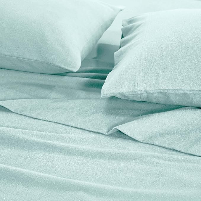 Superior Flannel Cotton Bed Sheet Set, Set Includes: One Flat Sheet, One Fitted Sheet and Two Pillowcases, Breathable, Modern Solid Classic, King, Light Blue
