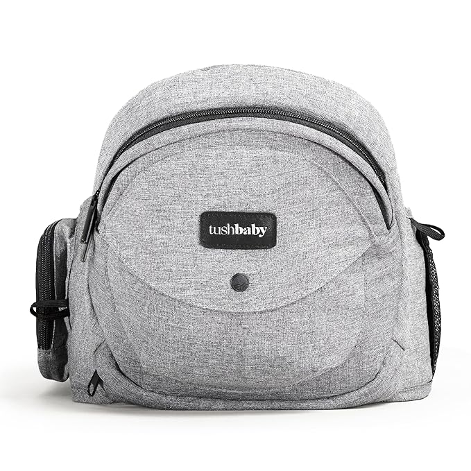 Tushbaby Original Hip Seat Baby Carrier for Babies & Toddlers up to 45 lbs, Safety Certified, Lightweight No-Foam Design with Storage & Nursing Support, Grey