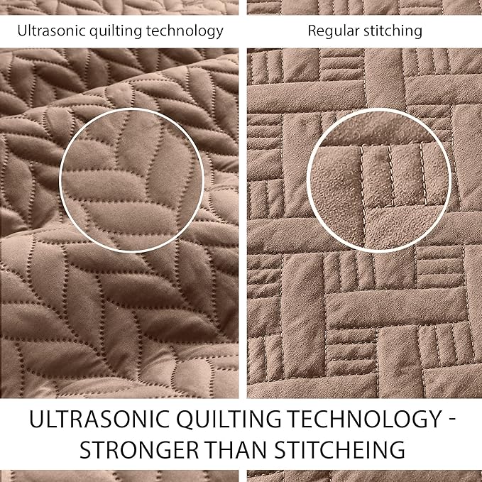 MOONLIGHT20015 Quilt Queen Size (90" x 96") with 2 Pillow Shams (20" x 26"+2") for All Season - 3 Pcs Lightweight Bedding Set Reversible Coverlet Embossed Quilted Bedspread (Beige)