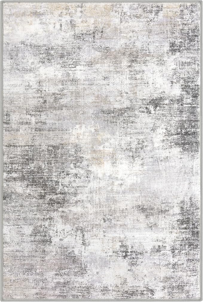 IOHOUZE Abstract Area Rugs 8x10 Ft Washable Large Rugs for Living Room, Non Slip Dining Room Rug, Printed Faux Wool Rugs for Bedroom, Floor Carpet for Office Nursery Playroom, Grey Beige