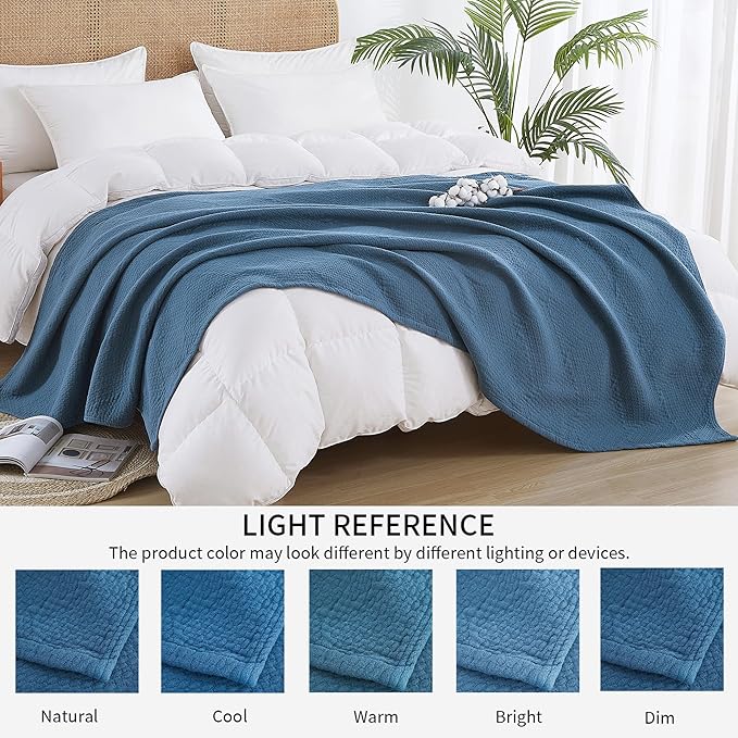 Premium 100% Cotton Blanket – All-Season Soft Breathable Bed Blanket for Queen Size – Lightweight Stylish Textured Throw for Bed– Giftable Cozy Bedding