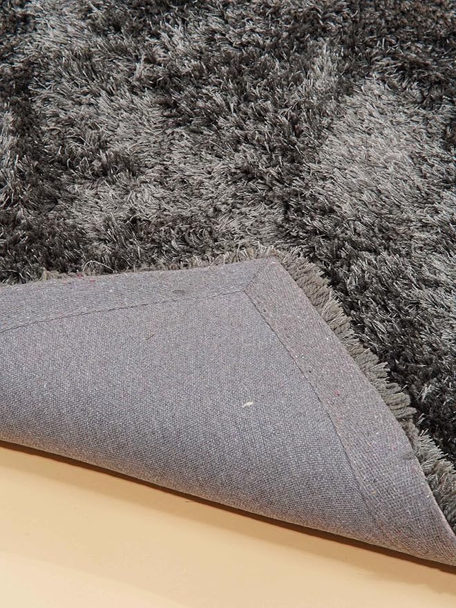 Hand Tufted SHAG Polyester ECO-Friendly Area Rugs - 5'x8', Rectangle, Charcoal, Solid Plain Design, High Pile Thick Handmade Anti Skid Area Rugs for Living Room, Bed Room K00111