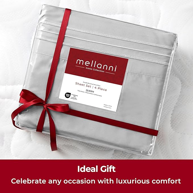 Mellanni Extra Deep Twin Sheets - 3 PC Iconic Collection Bedding - Hotel Luxury, Ultra Soft, Cooling Bed Sheets - Wrinkle, Fade, Stain Resistant (Twin, Light Gray)