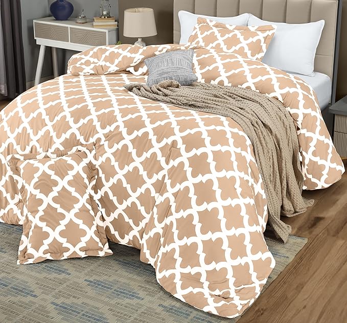 Utopia Bedding Queen Comforter Set 3 Piece Beige, Printed Comforters Queen Size, Bedding Comforters Sets, Down Alternative Soft Bed Set, 1 Comforter (88 x 88 inches) 2 Pillow Shams (20 x 26 inches)