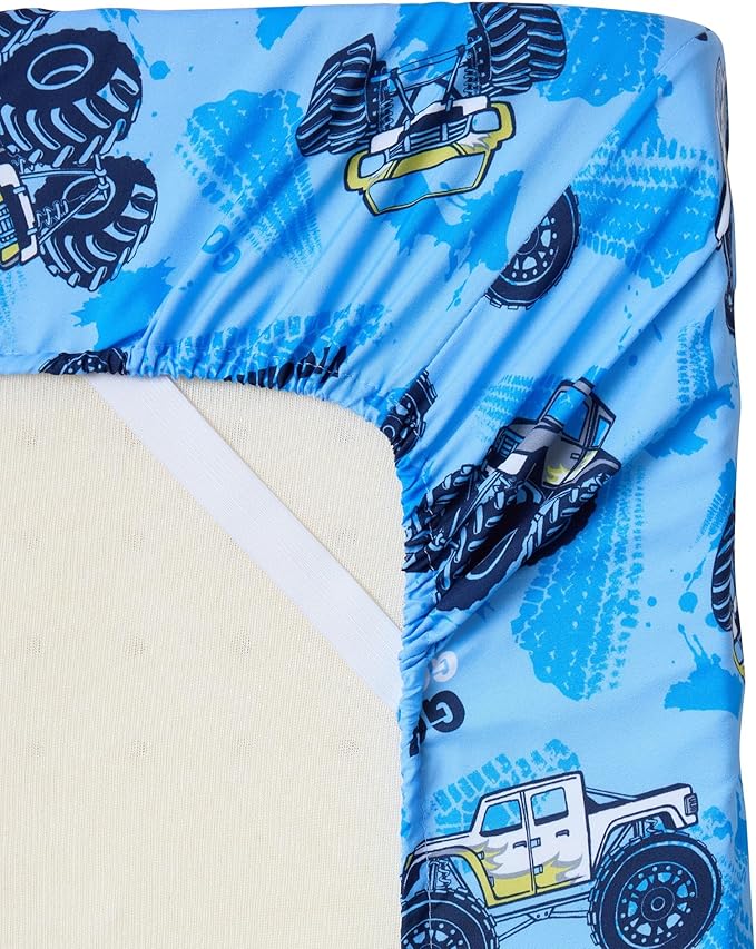 Kids Bedding Set Bed in a Bag for Boys and Girls Toddlers Printed Sheet Set and Comforter, Twin, Monster Truck