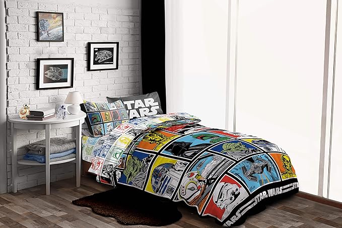 Jay Franco Star Wars Classic Grid 5 Piece Queen Bed Set - Includes Reversible Comforter & Sheet Set - Bedding Features Luke Skywalker - Super Soft Fade Resistant Microfiber