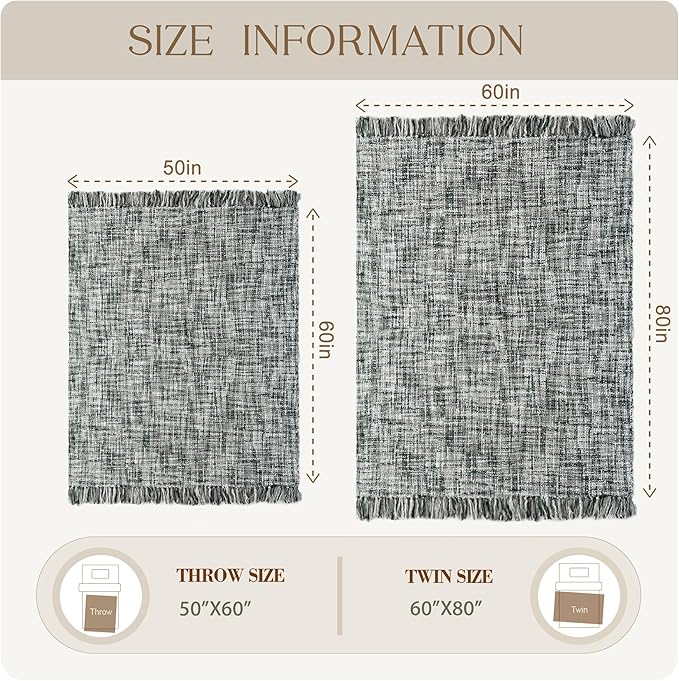 Multi-Color Grey Cable Knitted Throw Blanket for Couch,50"X60" Boho Style Textured Blankets for Home Decor,Super Soft Warm Cozy Chunky Knit Blanket with Decorative Tassels for Bed and Sofa