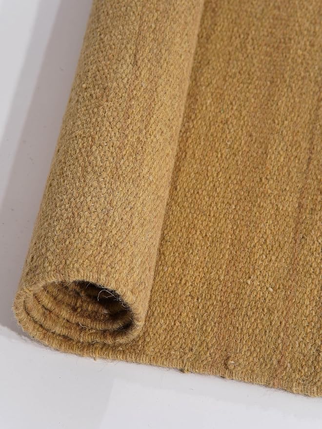 Rugsotic Carpets Hand Woven Flat Weave Kilim Wool 4'x6' Area Rug Solid Gold D00111