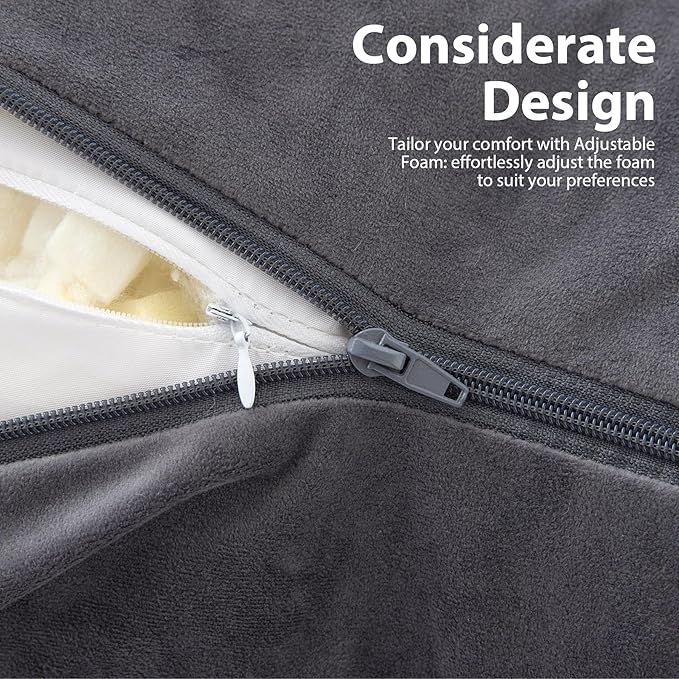 Reading Pillow with Arms for Adult, Back Pillow for Bed Sitting Up, Shredded Memory Foam Backrest Pillow with Pockets & Removable Washable Cover, Lounging, Watching TV, Reading(24inch Grey)