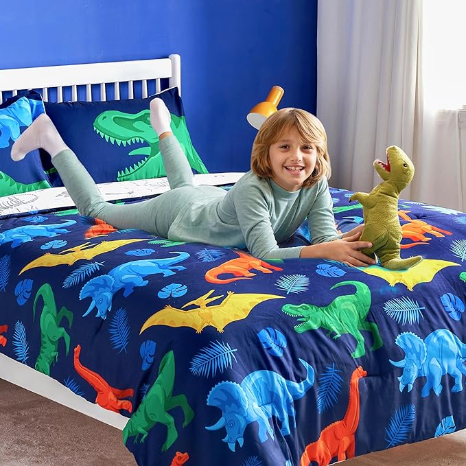 Joiedomi Kid Twin Comforter Set 5 Piece Dinosaur Bedding Set for Boys Girls Super Soft Microfiber Bed in a Bag with Comforter Sheets Pillowcase Sham