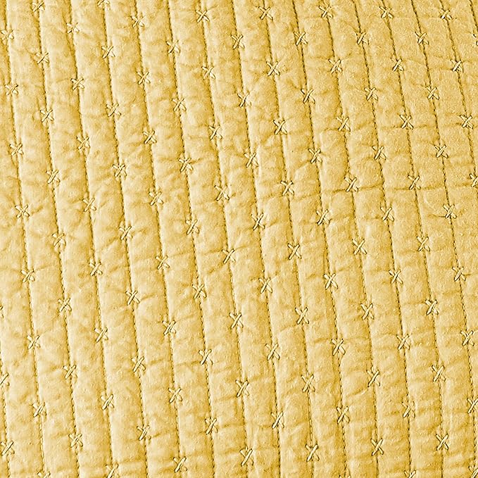 Levtex Home Cross Stitch Reversible Full/Queen Quilt Set (88x92in) with 2 Pillow Shams (26x20in) - Stitch Texture - Yellow - Cotton Full/Queen Size Quilt Bedding Set - Lightweight, Soft, Pre-Washed