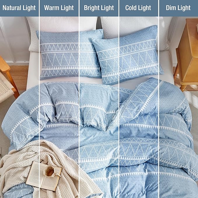 Lekesky California King Duvet Cover Set, Blue Reversible Duvet Cover Set, 3 Pieces Boho Home Bedding Duvet Cover with Zipper Closure & Corner Ties