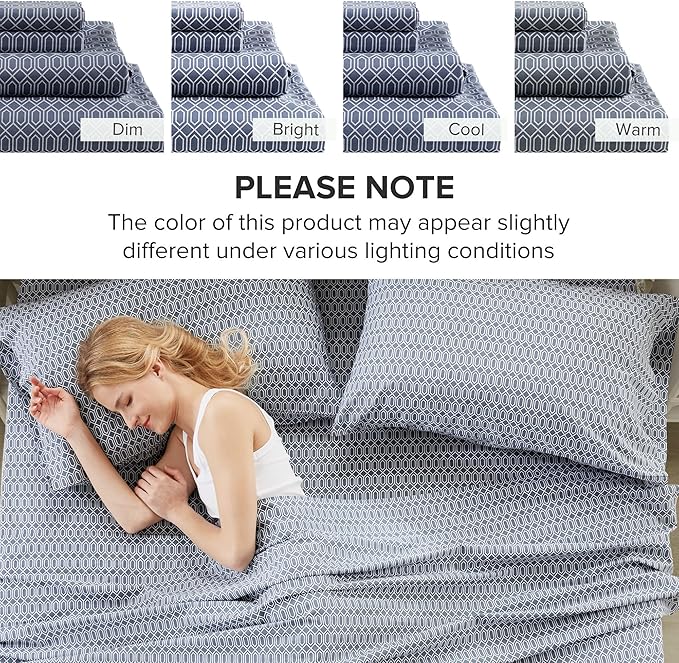Comfort Spaces 100% Cotton Sheets Twin, Breathable, Naturally Cool Cotton Sheets, Soft Cotton Bed Sheets with 14" Elastic Pocket Fits up to 16" Mattress, All Seasons Sheet Set, Diamond Blue 3 Piece