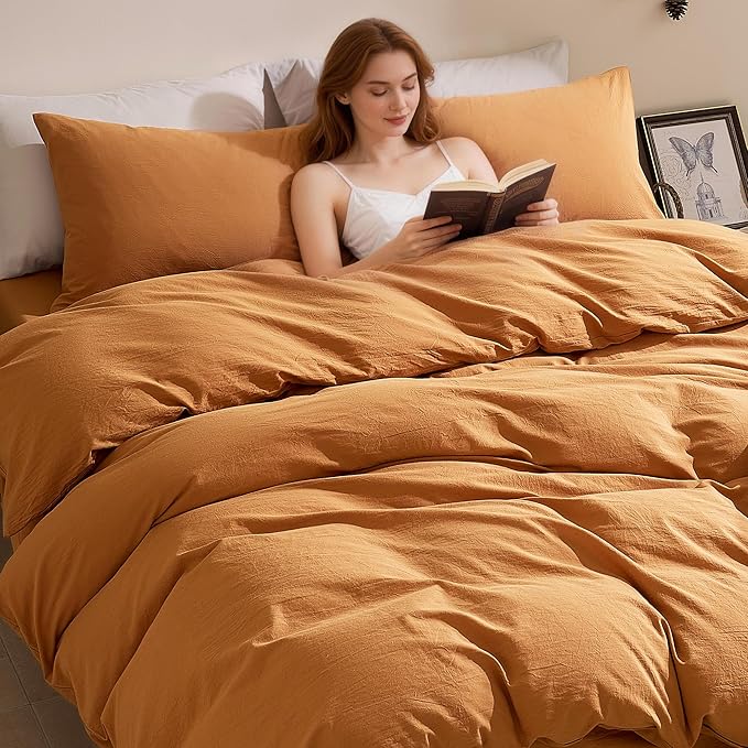 JELLYMONI Duvet Cover King Size - 100% Washed Cotton Comforter Cover with Linen-Like Texture, Breathable & Soft Bedding for Modern Home, Guest Room and Everyday Use,1 Duvet Cover & 2 Pillowcases