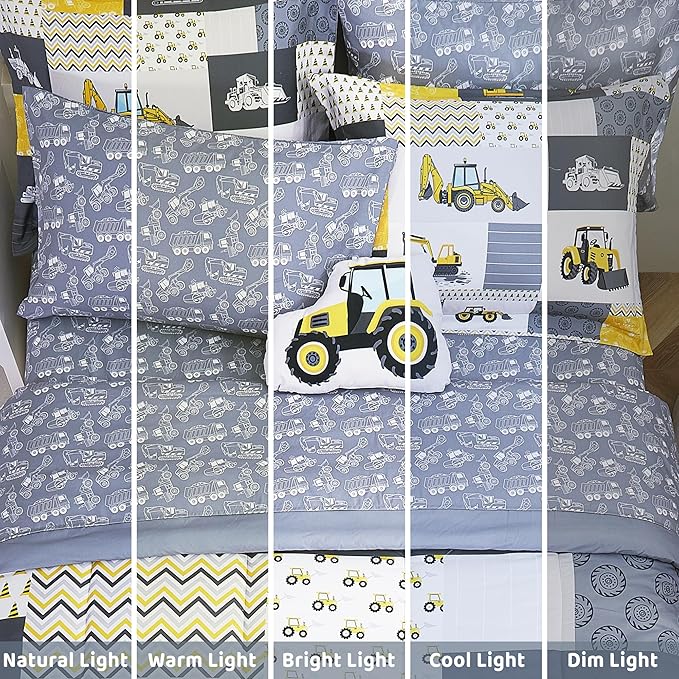 Mooreeke Kids Twin Comforter Sets for Boys 6 Pieces Yellow Excavator Bedding Set for Teens Microfiber Kids Bed in A Bag with Comforter, Sheet Set, Shams and Decorative Toy Pillow All Season