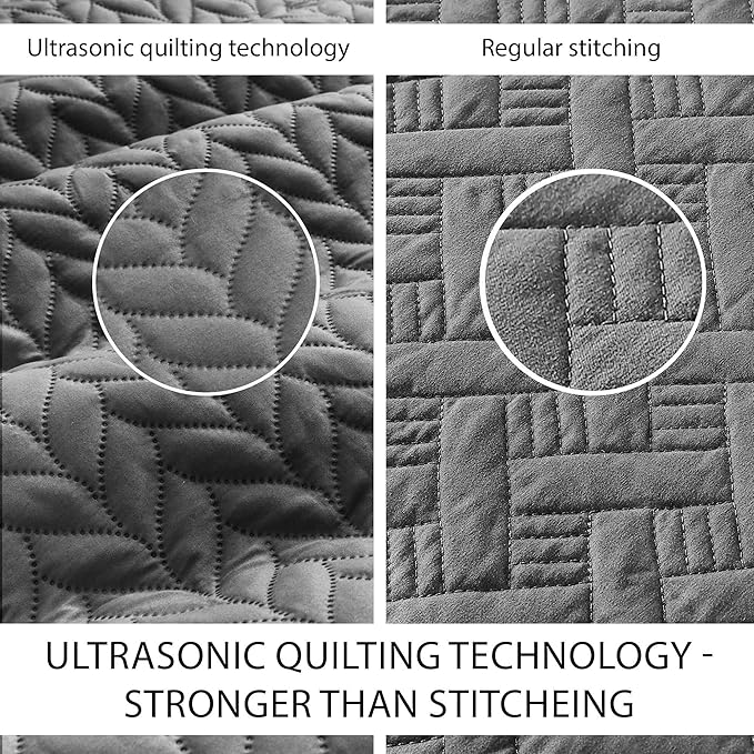 MOONLIGHT20015 California King Quilt Bedding Set Size (118"x106") + 2 Pillow Shams (20" x 36"+ 2") - 3 Pcs All Season Reversible Microfiber Coverlet Embossed Quilt Bedspread (Grey)