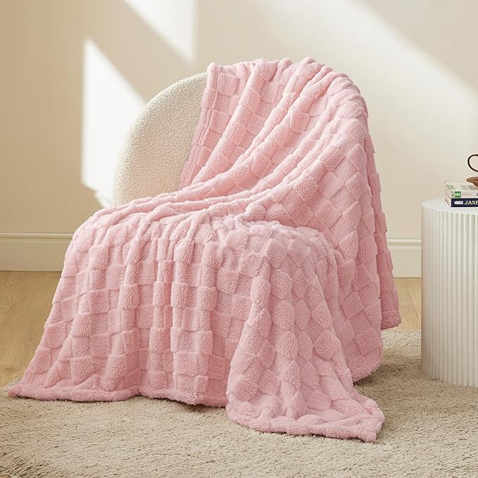 Bedsure GentleSoft Pink Throw Blanket for Couch - Checkered Fleece Blankets Gifts for Women Men Girls, Cute Soft Cozy Throw for Bedroom Home Decor Gifts, 50x60 Inches