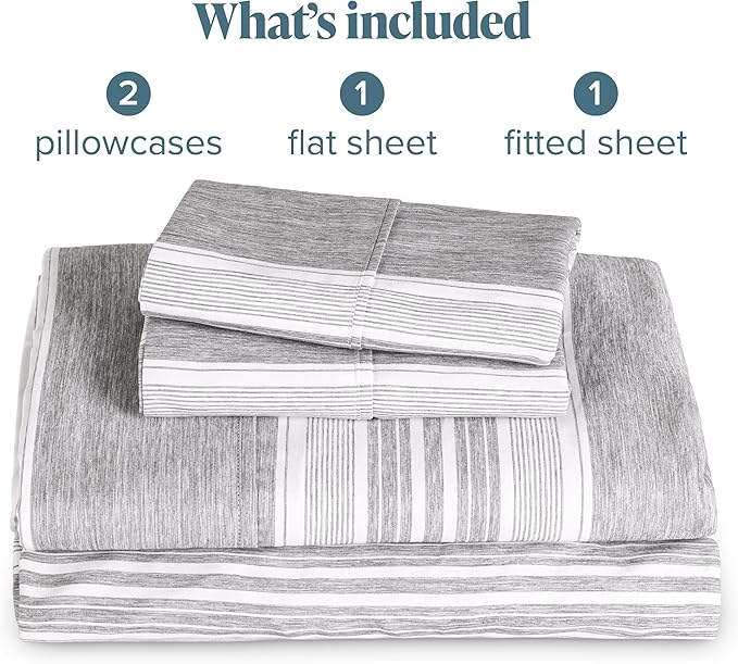 Bare Home Full Sheet Set - Luxury 1800 Ultra-Soft Microfiber Double Brushed - Deep Pockets - Easy Fit - 4 Piece Set - Bedding Sheets & Pillowcases (Full, Heathered Charcoal - Stripe)