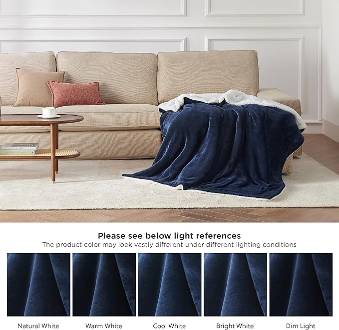 Bedsure GentleSoft Sherpa Fleece Throw Blanket for Couch, Non-Heated, Thick and Warm Throw for Women and Men, Soft Fuzzy Plush Blanket for Winter, Navy, 50x60 Inches