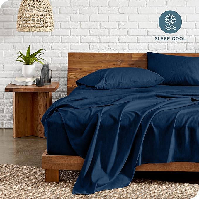 Bare Home Split Head Flex King Sheet Set - 1800 Ultra-Soft Microfiber Sheets - Double Brushed - Deep Pockets - Easy Fit - 4 Piece Set - FlexTop Bed Sheets (Split Head Flex King, Heathered Dark Blue)