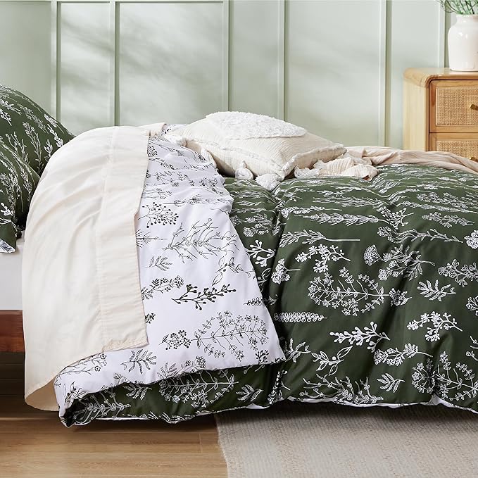Bedsure Duvet Cover King Size - Reversible Bronze Green King Duvet Cover Set with Zipper Closure, 3 Pieces Floral Patterned Bedding Set with 8 Corner Ties and 2 Pillow Shams
