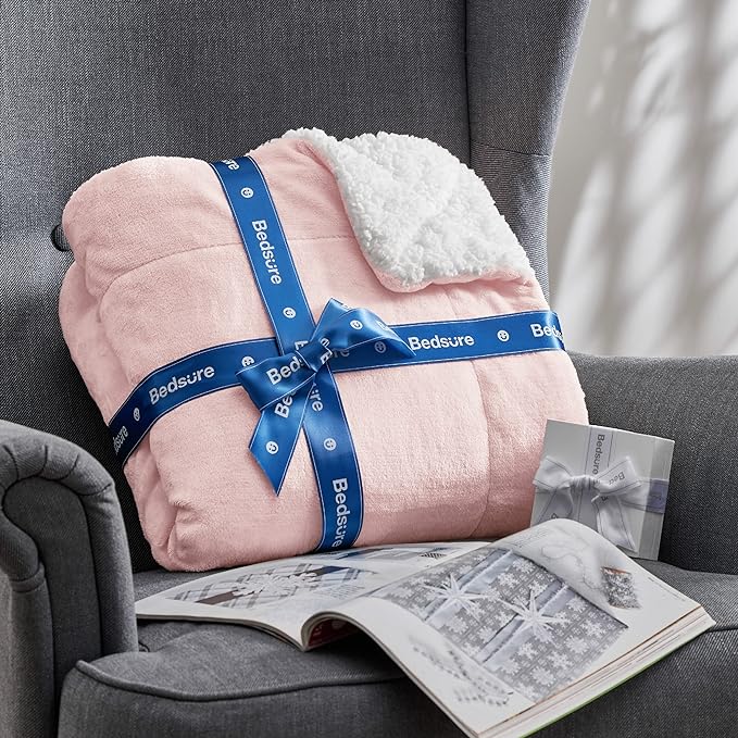Bedsure GentleSoft Sherpa Fleece Blanket Queen Size for Bed, Non-Heated, Thick and Warm Throw for Women and Girls, Soft Fuzzy Plush Queen Blanket for Winter, Room Home Decor, Pink, 90x90 Inches