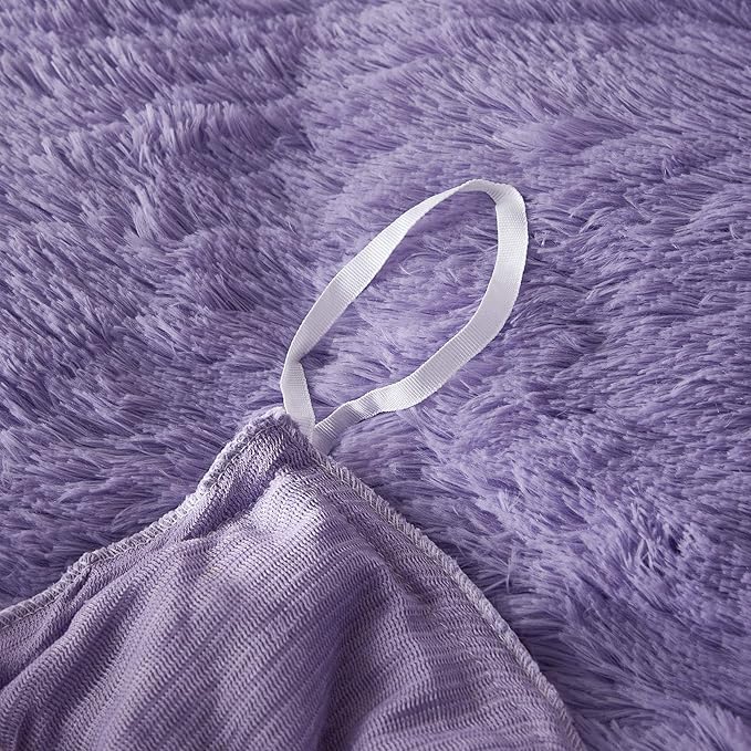 Uhamho Faux Fur Velvet Fluffy Bedding Duvet Cover Set Down Comforter Quilt Cover with Pillow Sham, Ultra Soft Warm (Lilac, Twin)