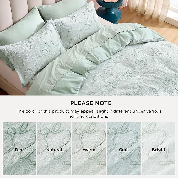 Bedsure Green Duvet Cover King Size with Bowknot Jacquard Design, Soft and Elegant Boho Bedding Set, Luxurious Craftsmanship for a Stylish Bedroom,Includes 1 104"x90" Duvet Cover & 2 Pillow Shams