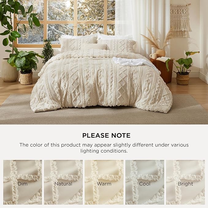 Bedsure Tufted Boho Comforter Set Oversized Queen - Beige Boho Bed Set, GentleSoft™ 3 Pieces Farmhouse Shabby Chic Embroidery Bedding, Gifts for Woman, Soft Jacquard Comforter for All Seasons