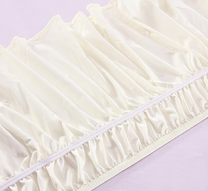 MEILA Wrap Around Bed Skirt Three Fabric Sides Elastic Dust Ruffled 14 Inch Tailored Drop,Easy to Install Fade Resistant-Ivory, Twin/Full