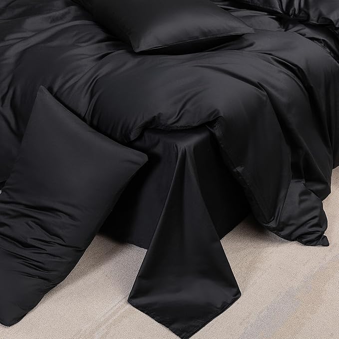 MooMee Duvet Cover Set 100% Extra Long Staple Cotton 600 Thread Count Silky Sateen Smooth Luxury Soft Breathable Durable Hotel Quality Bedding, 3 Pieces (Black,California King 104"x98")