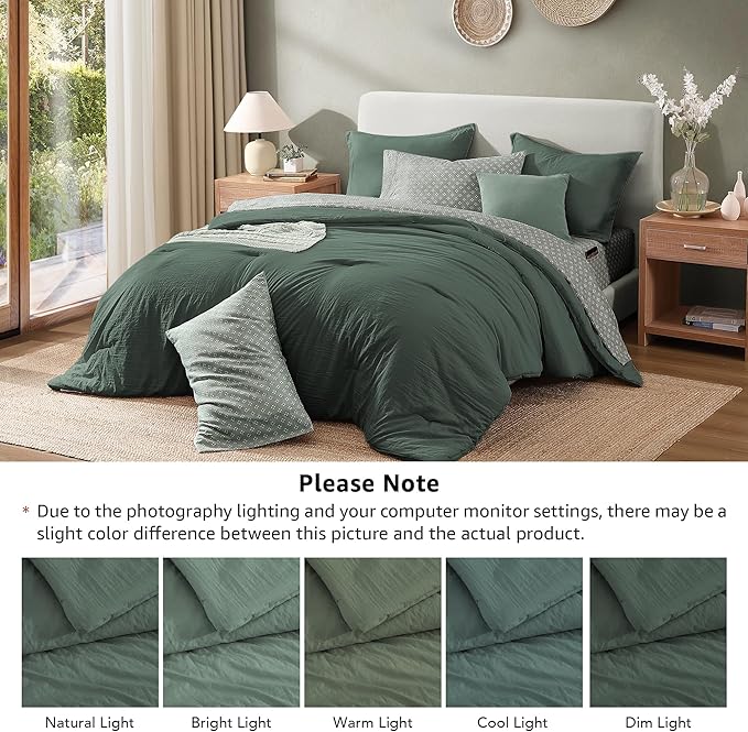 Monbix Queen Comforter Set - 7 Pieces Deep Forest Prewashed Bed in a Bag Queen Bedding Sets with Comforters, All Seasons Ultra Soft Comforter Bed Set with Sheets,Pillowcases & Shams