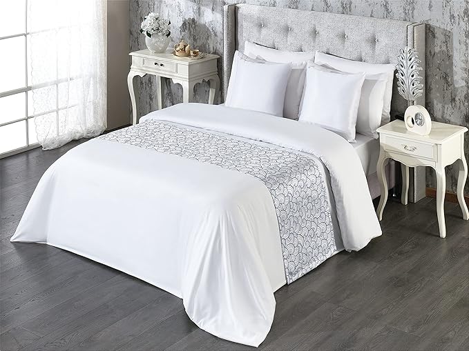 Lunarable Nautical Bed Runner, Sea Waves Abstract Swirls Spirals Stream Stormy Weather River Illustration, Decorative Accent Bedding Scarf for Hotels Homes and Guestrooms, King, Pale Blue