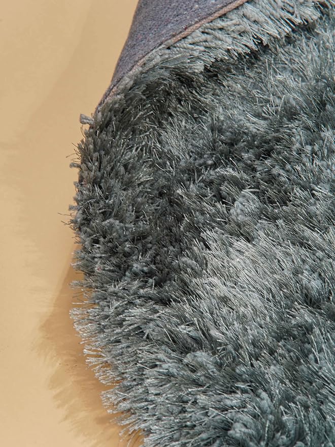 Hand Tufted SHAG Polyester ECO-Friendly Area Rugs - 3'11''x5'7'', Rectangle, Light Blue, Solid Plain Design, High Pile Thick Handmade Anti Skid Rugs for Living Room K00111