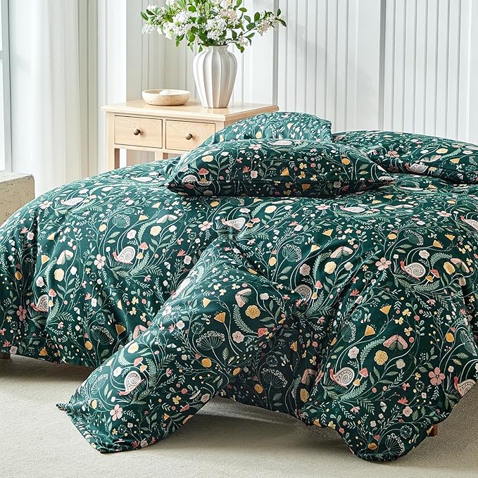 Lekesky King Size Reversible Duvet Cover, Duvet Cover King Size 3 Piece Insect World Microfiber Botanical Bedding Set with Zipper Closure 8 Corner Ties