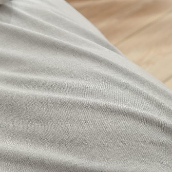 BESTOUCH Duvet Cover Set 100% Washed Cotton Linen Feel Super Soft Comfortable Chic Lightweight 3 PCs Home Bedding Set Solid Light Grey Super King Plus