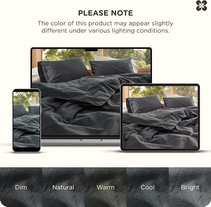 Bedsure Cotton Duvet Cover Queen - Luxury Slub Weave 100% Cotton Duvet Cover with a Linen Like Textured, Easy Change Durable Bedding, Charcoal, 90" x 90"