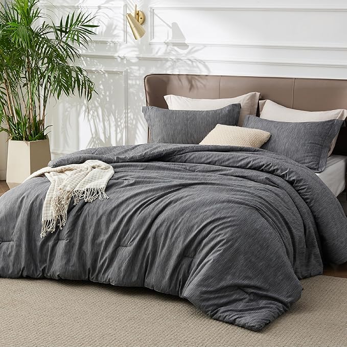 Bedsure King Size Comforter Set - Charcoal Grey Soft Bedding for All Seasons, Cationic Dyed Bed Set, 3 Pieces, 1 King Size Comforter (104"x90") and 2 Pillow Shams (20"x36"+2")