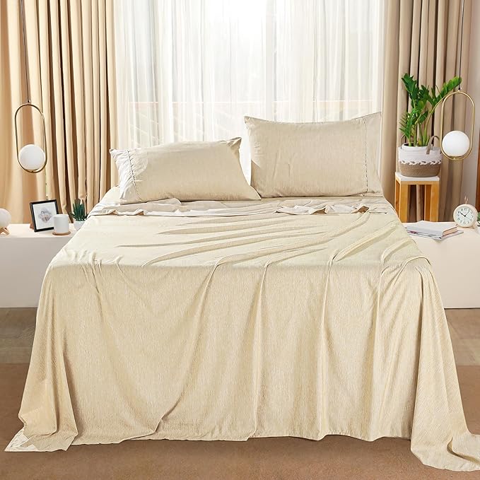 Utopia Bedding King Sheet Set – 4 Piece Bed Sheets for King Size Bed, Soft and Breathable Microfiber, Includes 1 Fitted Sheet, 1 Flat Sheet and 2 Pillowcases (Heather Oatmeal)