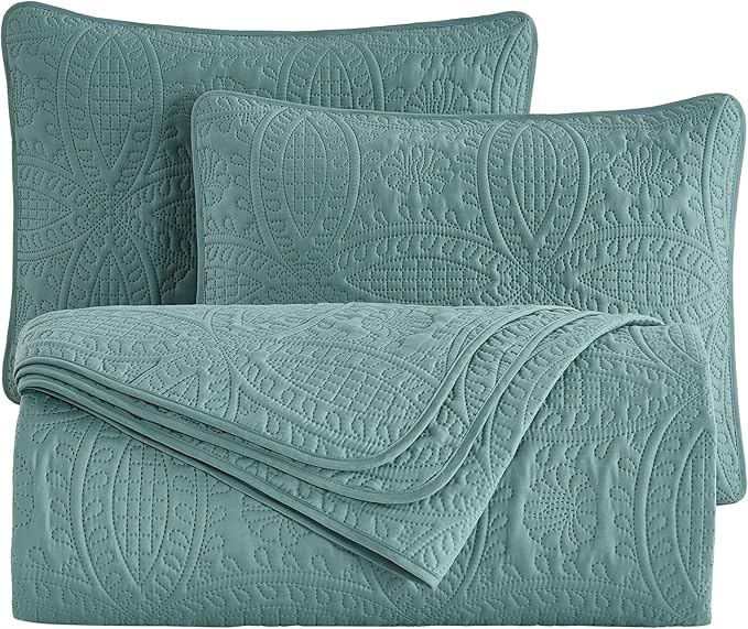 Chezmoi Collection Austin 3-Piece Oversized Bedspread Coverlet Set (Queen, Spa Blue)