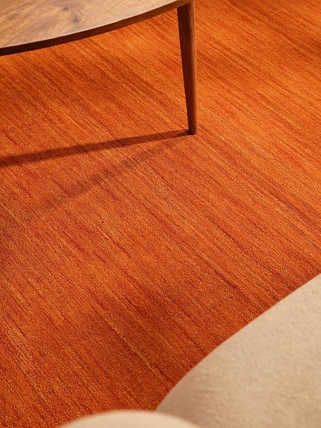 Rugsotic Carpets Hand Knotted Loom Wool ECO-Friendly Area Rugs - 5'x8', Rectangle, Orange Color, Solid Plain Design, High Pile Handmade Anti Skid Area Rugs for Living Room, Bed Room (L00111)